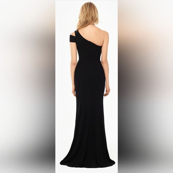 Betsy & Adam Paulina Cutout One Shoulder Floor Length Gown NWT Size 10 Black - Picture 2 of 5